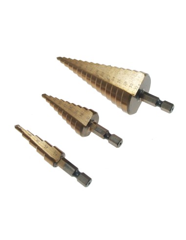 Wiertła Stożkowe Stopniowane 4-12,4-20, 4-32Mm Hss Tytan 3Szt