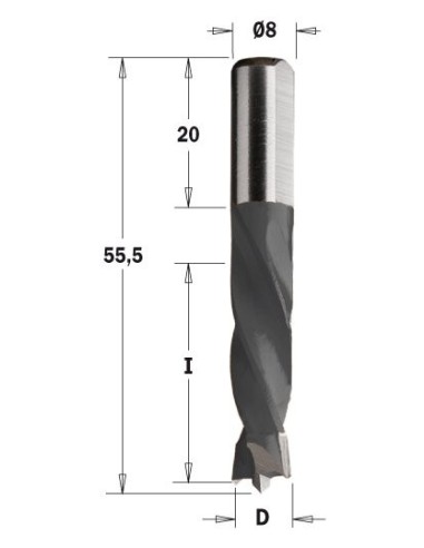 WIERTŁO NP HW D°6 I°30, L°55,5 S°8X20 RH 306 WIERTŁA NIEPRZELOTOWE KRÓTKIE S°8X20 4 SPIRALE