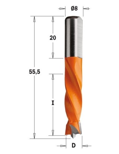 WIERTŁO NP HW D°6,35 I°30, L°55,5 S°8X20 LH 306 WIERTŁA NIEPRZELOTOWE KRÓTKIE S°8X20 4 SPIRALE