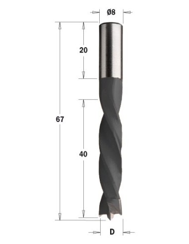 WIERTŁO NP HW D°9,52 I°40, L°67 S°8X20 RH 307 WIERTŁA NIEPRZELOTOWE DŁUGIE S°8X20 4 SPIRALE
