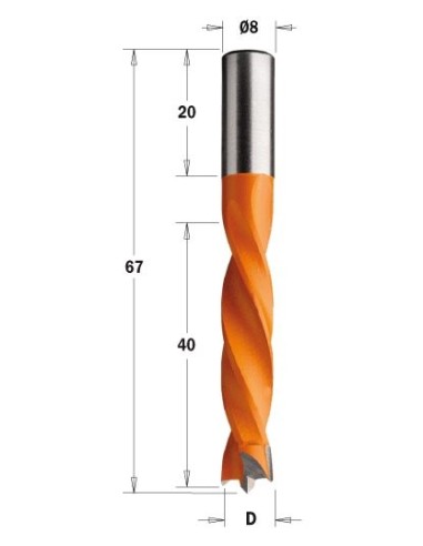 WIERTŁO NP HW D°9,52 I°40, L°67 S°8X20 LH 307 WIERTŁA NIEPRZELOTOWE DŁUGIE S°8X20 4 SPIRALE