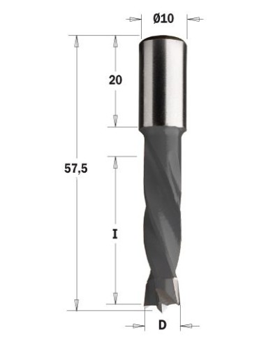 WIERTŁO HW NP D°9, I°30 L°57,5 S°10X20 RH 308 WIERTŁA NIEPRZELOTOWE KRÓTKIE S°10X20 4 SPIRALE