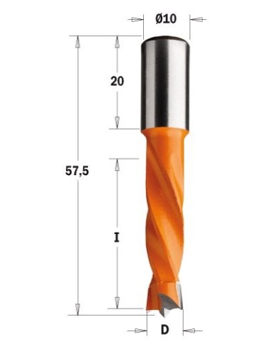 WIERTŁO HW NP D°16, I°30 L°57,5 S°10X20 LH 308 WIERTŁA NIEPRZELOTOWE KRÓTKIE S°10X20 4 SPIRALE