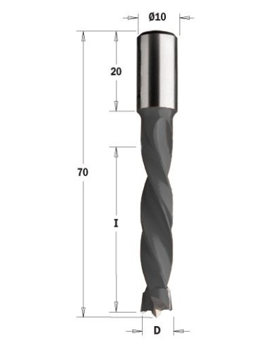 WIERTŁO HW NP D°6,35, I°43 L°70 S°10X20 RH 309 WIERTŁA NIEPRZELOTOWE DŁUGIE S°10X20 4 SPIRALE