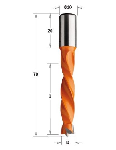 WIERTŁO HW NP D°6,35, I°43 L°70 S°10X20 LH 309 WIERTŁA NIEPRZELOTOWE DŁUGIE S°10X20 4 SPIRALE