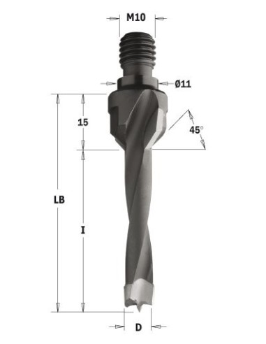 WIERTŁO HW NP GW-TRZP.GZ D°12, I°30 LB°45 S°M10/11X4 LH 325 | 327 | 329 | 330 WIERTŁA NIEPRZELOTOWE Z GWINTEM I GZYMKĄ 45°