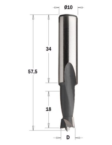 WIERTŁO NP HW D°5 I°18, L°57,5 S°10X34 RH 361 WIERTŁA NIEPRZELOTOWE KRÓTKIE S°10X34