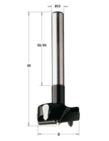 WIERTŁO PUSZKOWE HW RH, D°29 L°90 S°10X60 (UCHWYT CYLINDRYCZNY) 512 WIERTŁA PUSZKOWE DŁUGIE L°90 Z UCHWYTEM CYLINDRYCZNYM S°10 M