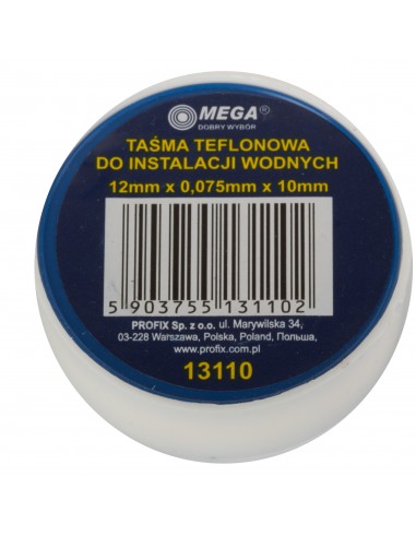 TAŚMA TEFLONOWA DO INSTALACJI WODNYCH 12*0,075MM*10M