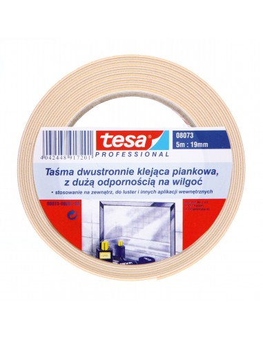 TAŚMA DWUSTRONNA PIANKOWA TESAFIX 5M19MM, BIAŁA