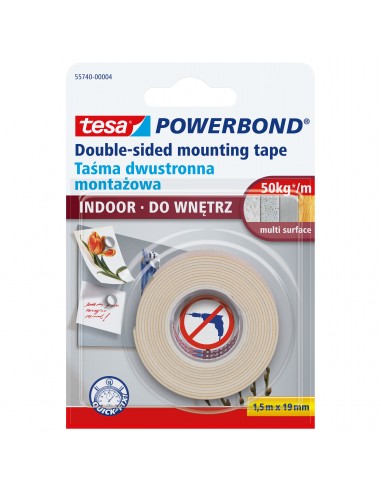 TAŚMA MONTAŻ.POWERBOND DO WNĘTRZ 1,5M19MM (<4.2KG NA 10CM)