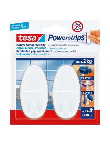 HACZYKI SAMOPRZYLEP.POWERSTRIPS 2 SZT.OWALNE,DUŻE,BIAŁE