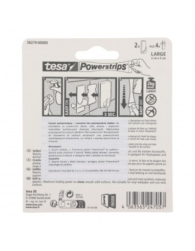 HACZYKI SAMOPRZYLEP.POWERSTRIPS 2 SZT.PROSTOKĄT.DUŻE,CZARNE
